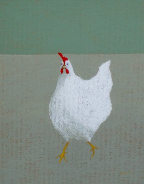 Oil Pastel of a White Hen