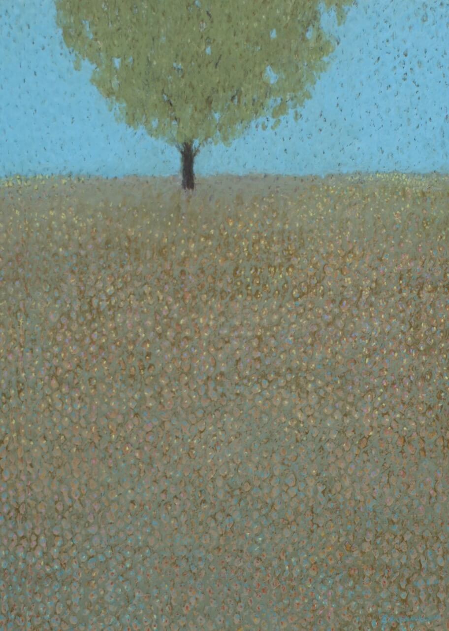 Oil Pastel of Tree in the Middle of a Field