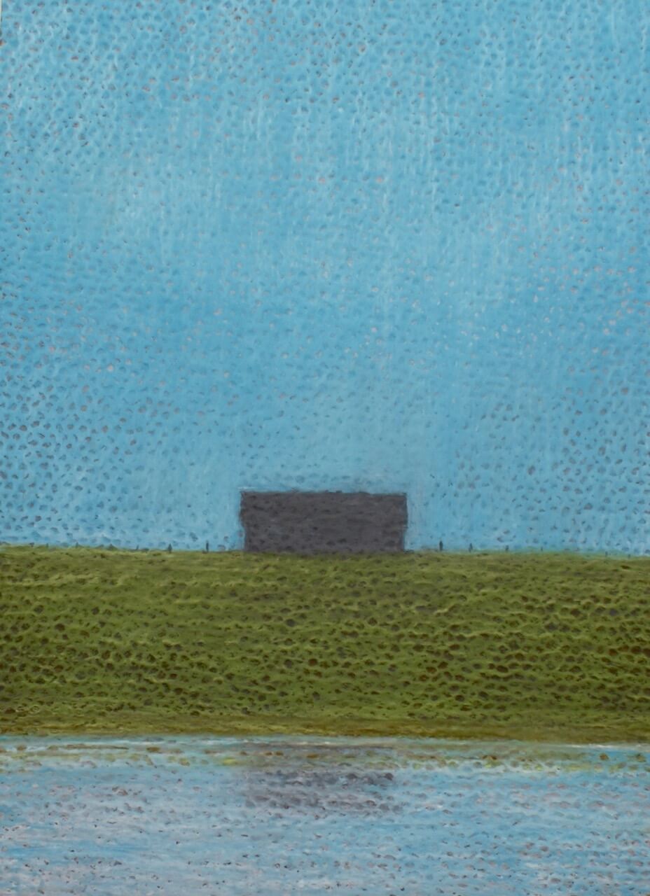 Oil Pastel of a Barn in a field
