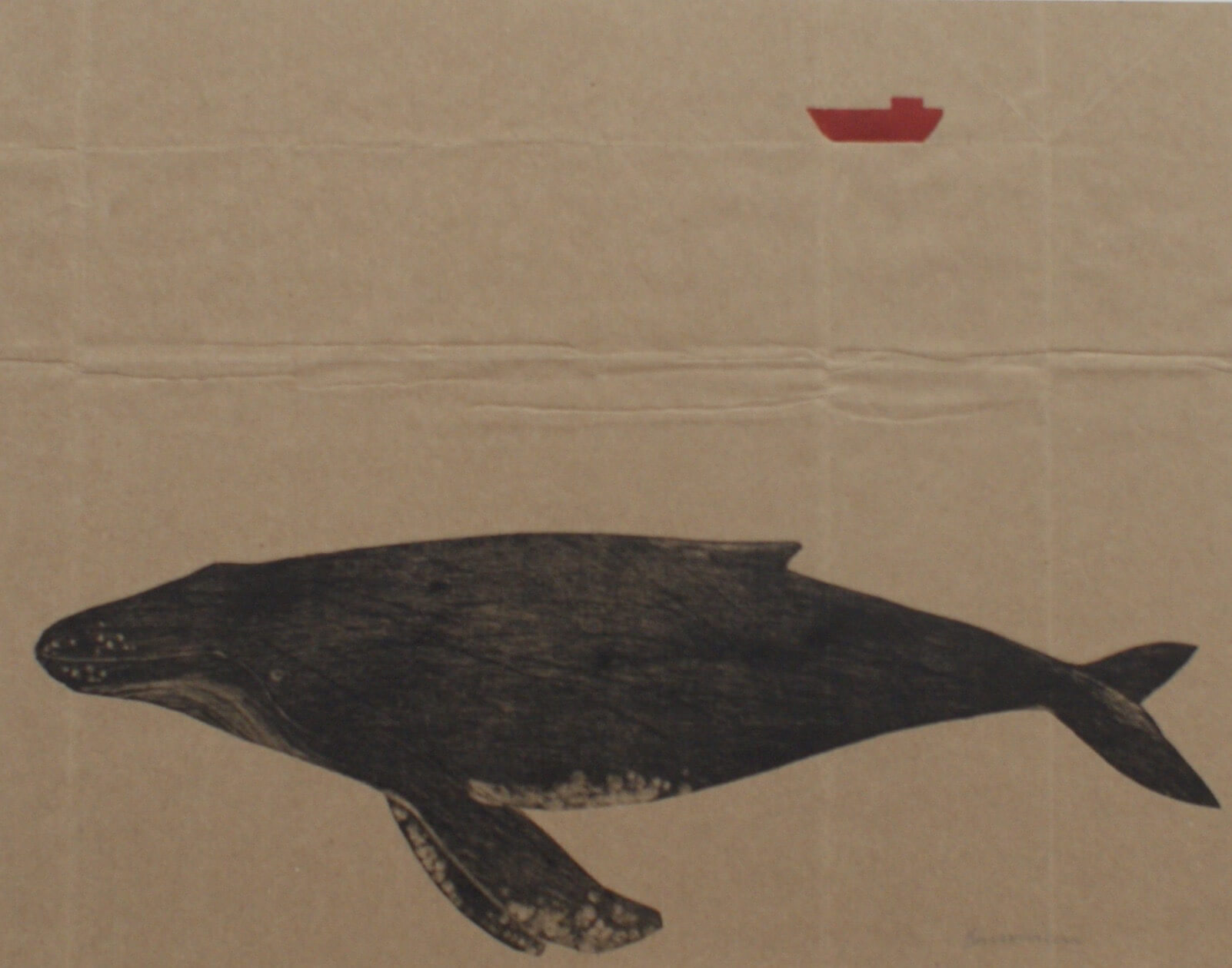 Humpback Whale and Red cargo ship